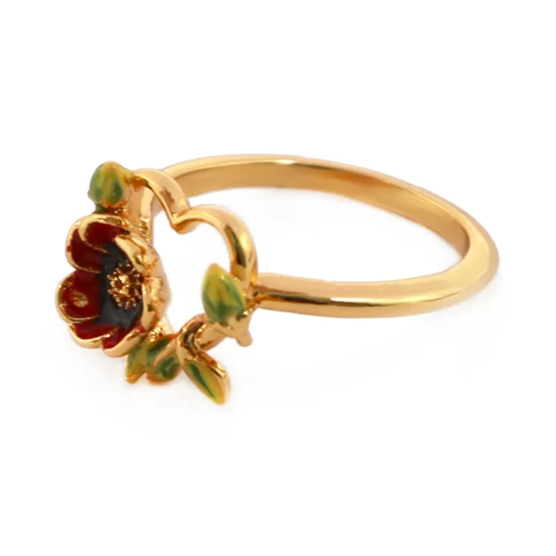 Messing Emaille Blumenherz Ring