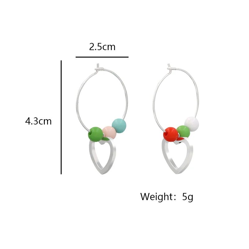 Heart Shaped Brass with Plastic Beads Earrings