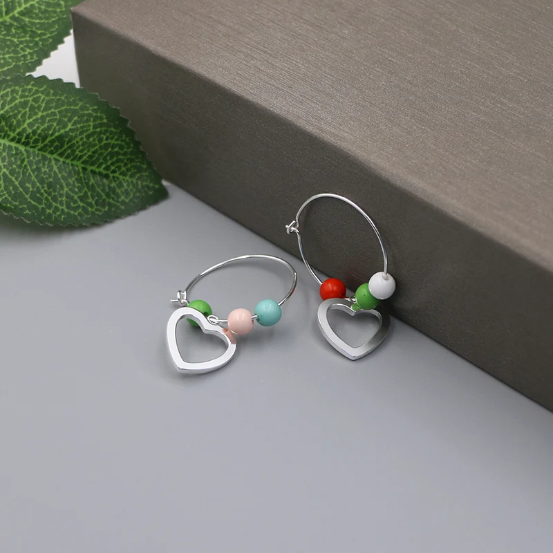 Heart Shaped Brass with Plastic Beads Earrings